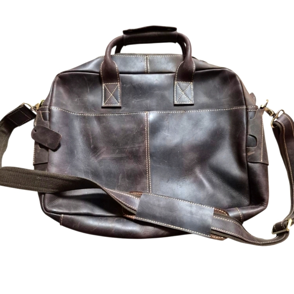 Genuine Cow Hide Leather Distressed Large Duffel Bag 17.5"